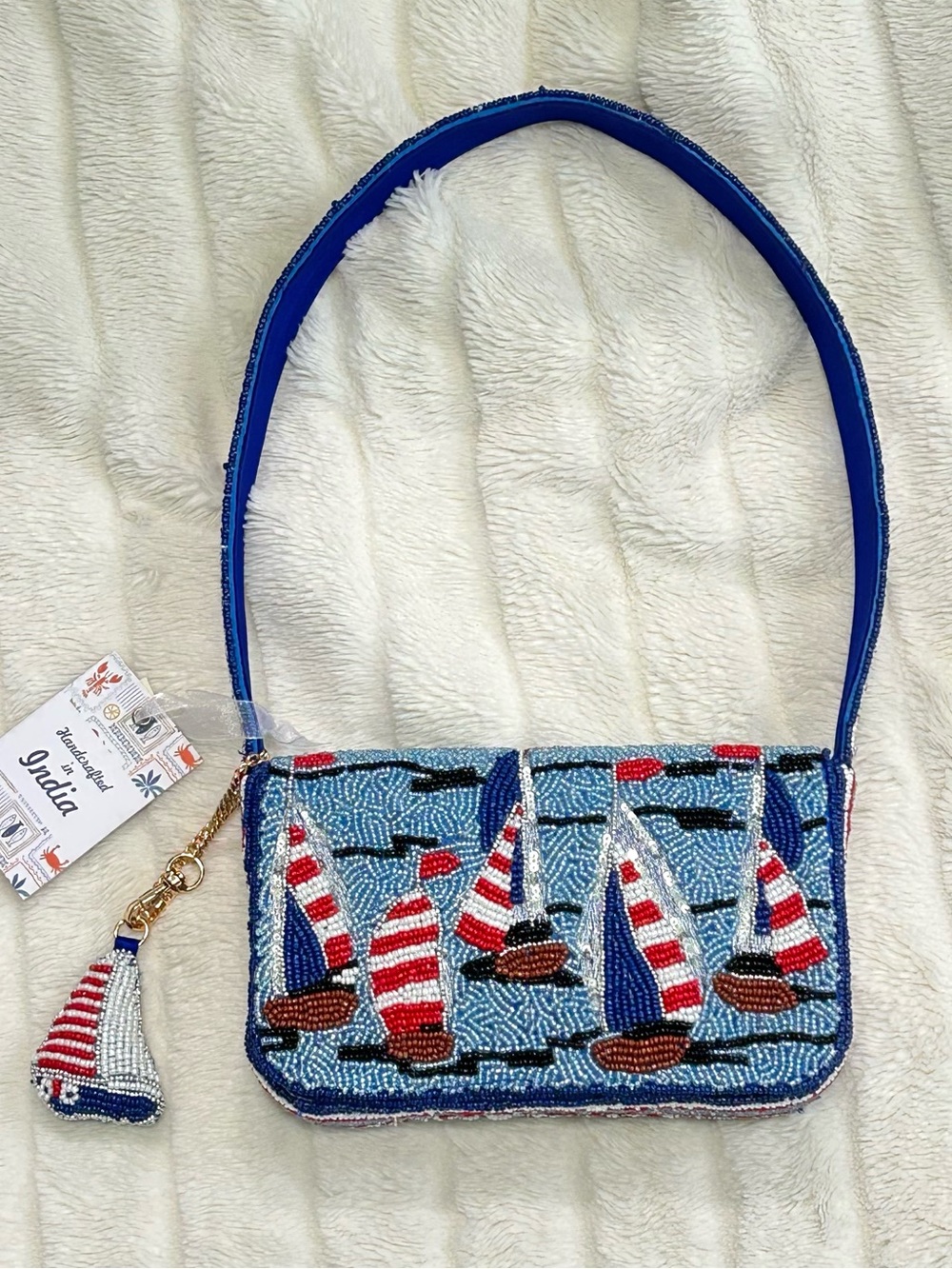 Beaded Sailboat Shoulder Bag Handcrafted in India NWT Viral
